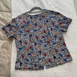 Vintage 80s Jacqueline Ferrar Bold Colorful Short Sleeve Shirt Size 6